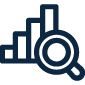 A graph and magnifying glass icon